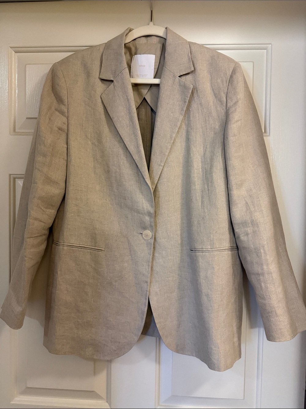 Mango Beige Single-Button Linen Blazer